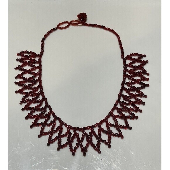 Red Glass Seed Bead Bib Choker Necklace Statement Vintage Regency Romantic Goth - Picture 1 of 8